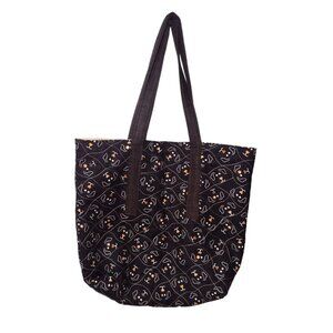 Handmade Quilted Fabric Dog Face Tote Bag Black Inner Pocket Large Double Handle